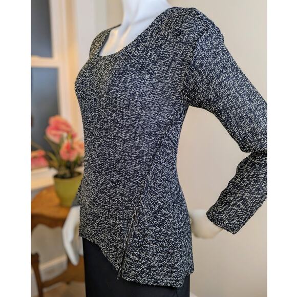 Quinn Sweater Small Black White Heather Zipper Accents High Low Scoop Neck - Picture 2 of 11